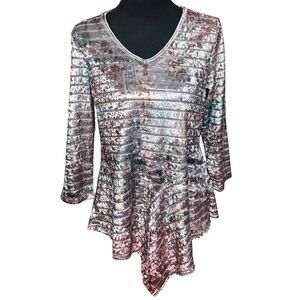 Live and Let Live Petite Velvet Asymmetrical Tunic Top PM Boho Y2K